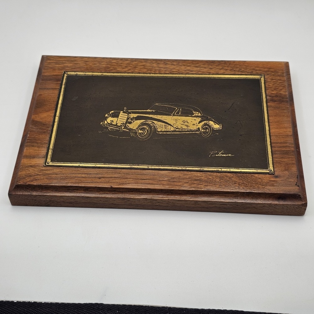 Vintage Mercedes Model 300 S metal wood hanging wall art 8" X 5.5" signed plaque